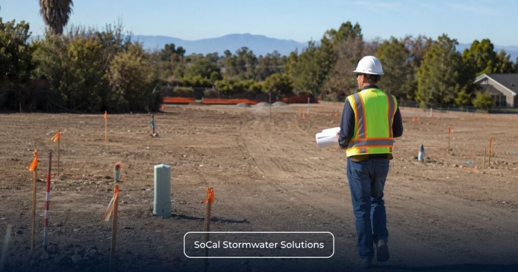 Stormwater compliance professional reviewing construction plans at a California job site before earth-disturbing work to determine whether a Water Pollution Control Plan (WPCP) is required.