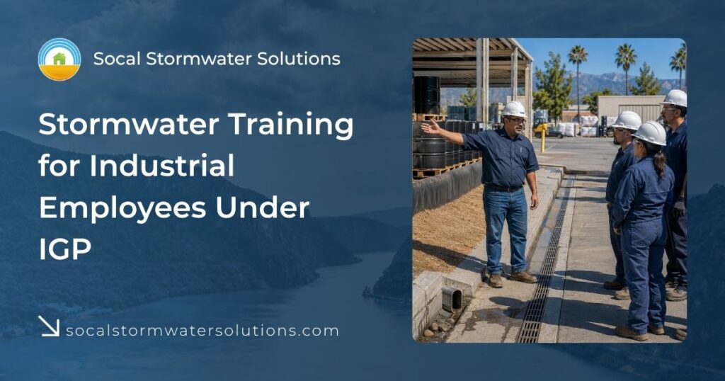 Stormwater Training for Industrial Employees: Meeting IGP Requirements 44 Industrial employees participating in on-site stormwater training, illustrating Industrial General Permit responsibilities and stormwater management practices.