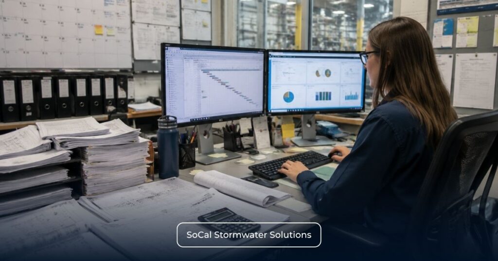 How to Handle a Numeric Action Level (NAL) Exceedance for Industrial Facilities in California 1 Industrial stormwater compliance specialist reviewing monitoring data and preparing Level 1 Exceedance Response Action (ERA) documentation under California's Industrial General Permit.