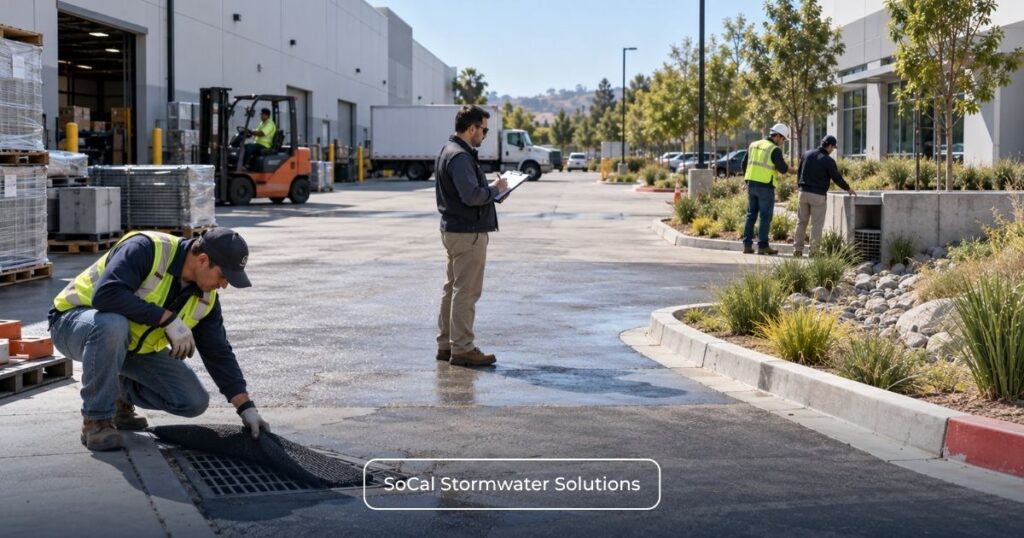 Owners, tenants, and facility staff reviewing operational control and stormwater BMP responsibilities before CII Permit enrollment.