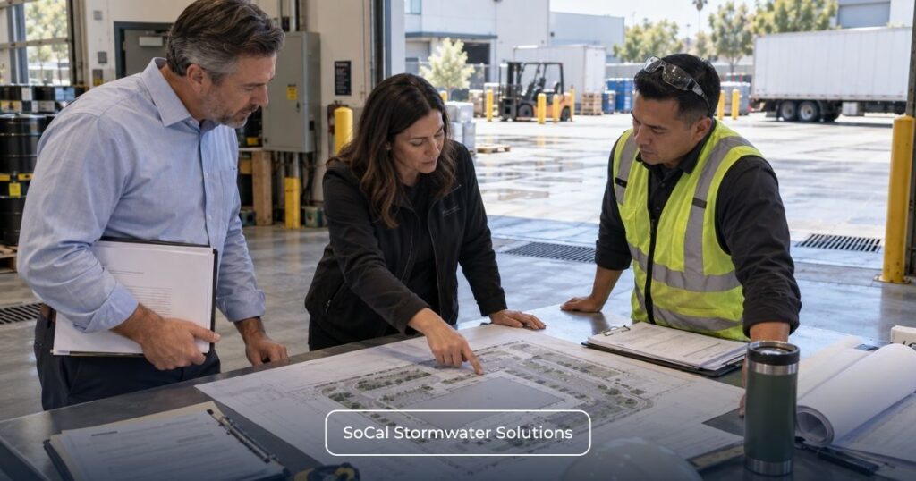 Property owner, tenant, and facility operator reviewing site plans to determine Region 4 CII Permit compliance responsibility.