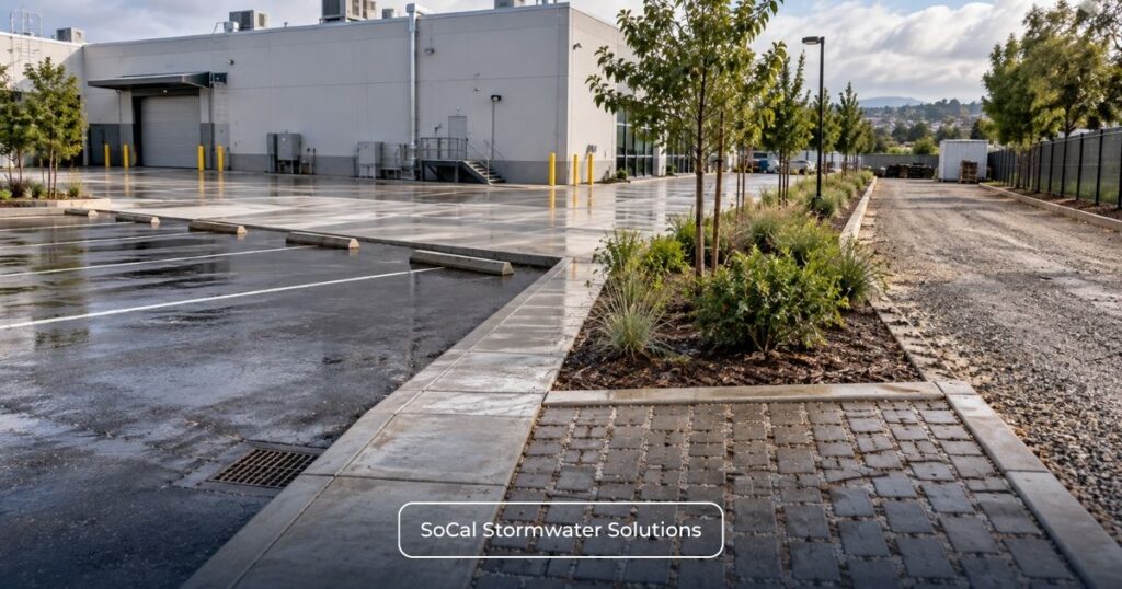 Commercial property showing impervious surfaces and infiltration areas under the CII Permit.